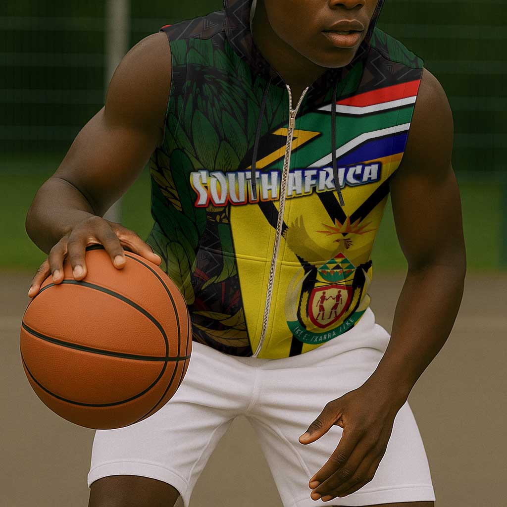 Coat Of Arms South Africa Sleeveless Zip Hoodie Protea Unity Heritage - African Pride
