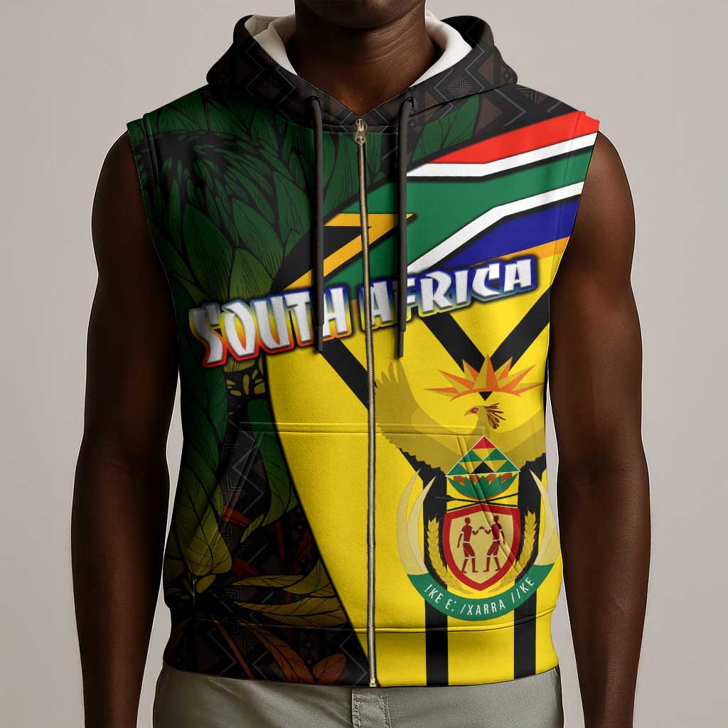 Coat Of Arms South Africa Sleeveless Zip Hoodie Protea Unity Heritage - African Pride