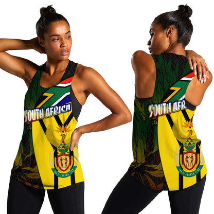 Coat Of Arms South Africa Women Racerback Tank Protea Unity Heritage