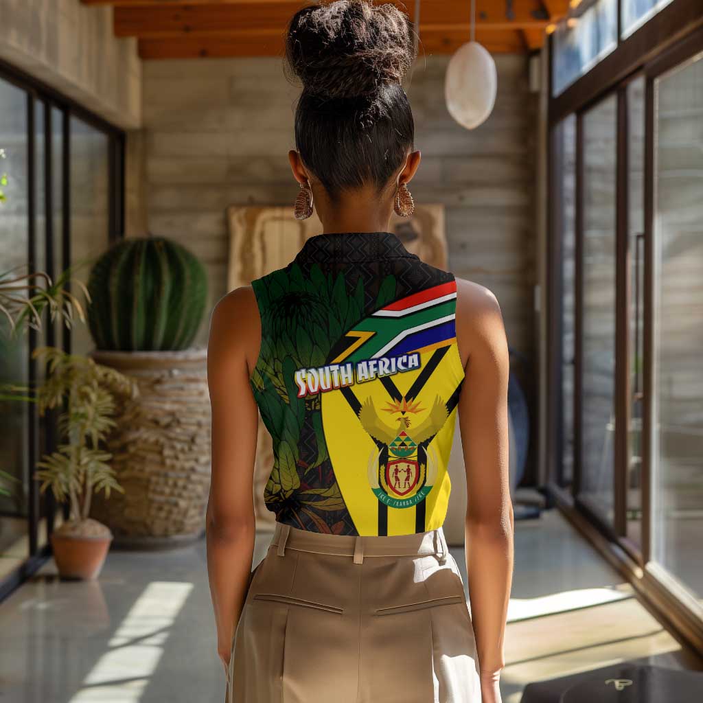 Coat Of Arms South Africa Women Sleeveless Polo Shirt Protea Unity Heritage