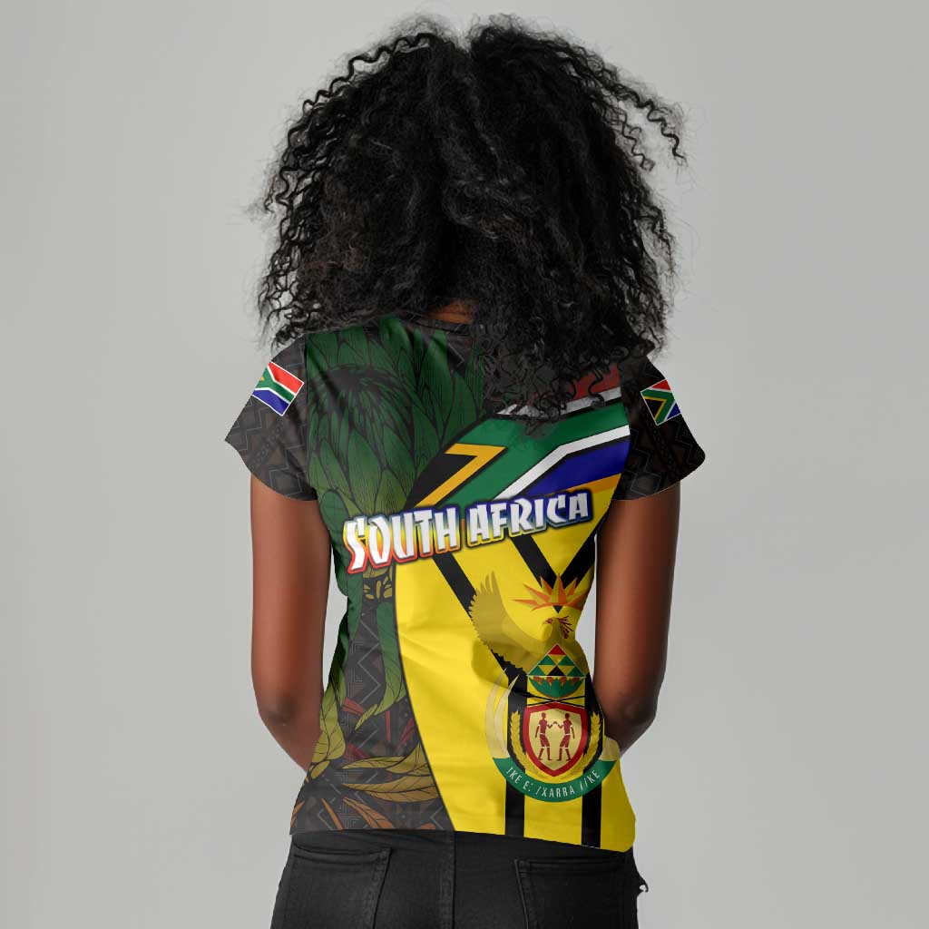 Coat Of Arms South Africa Women V-Neck T-Shirt Protea Unity Heritage