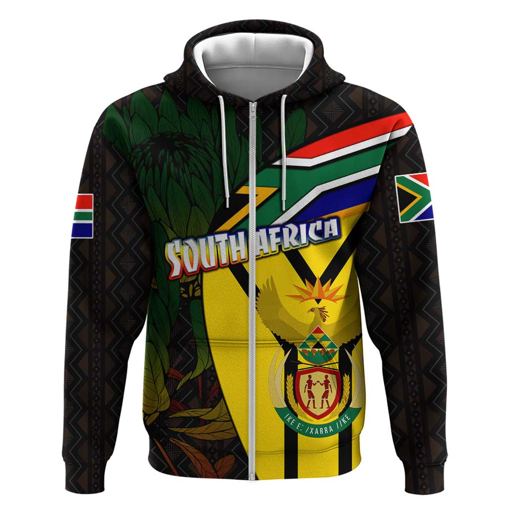 Coat Of Arms South Africa Zip Hoodie Protea Unity Heritage