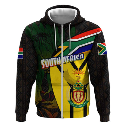 Coat Of Arms South Africa Zip Hoodie Protea Unity Heritage