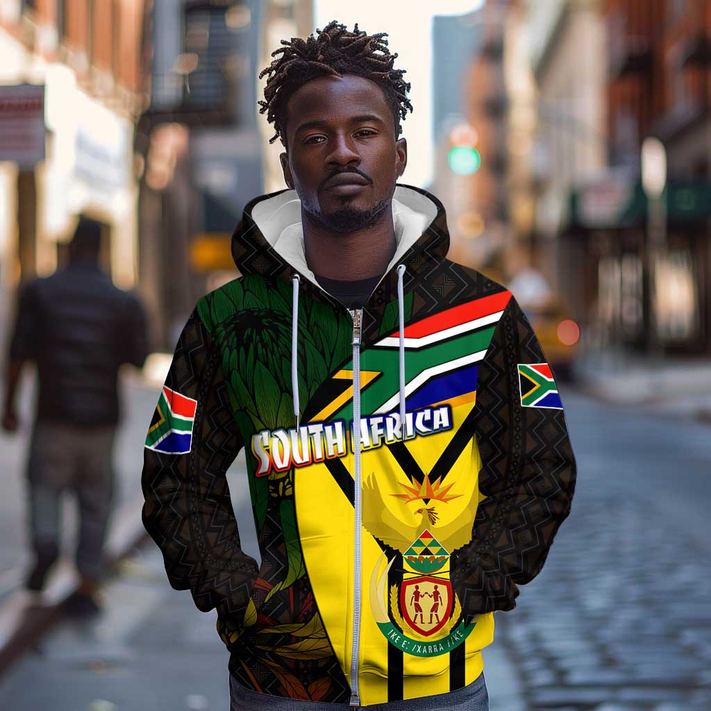 Coat Of Arms South Africa Zip Hoodie Protea Unity Heritage