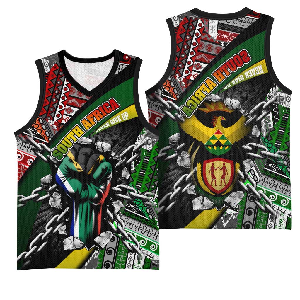 South Africa Fist of Freedom Basketball Jersey Never Give Up - African Pride