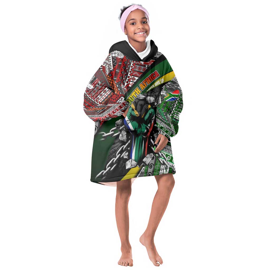 South Africa Fist of Freedom Kid Wearable Blanket Hoodie Never Give Up
