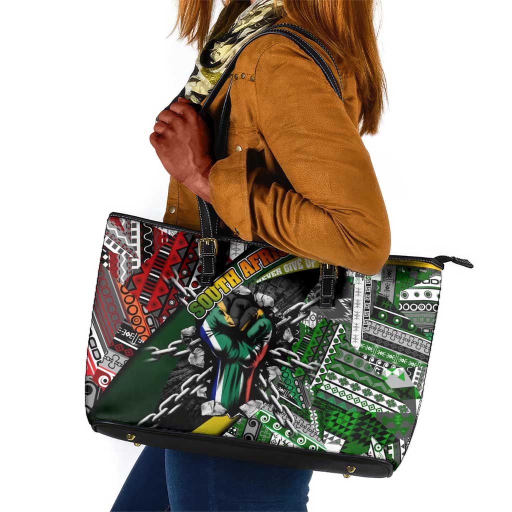 South Africa Fist of Freedom Leather Tote Bag Never Give Up