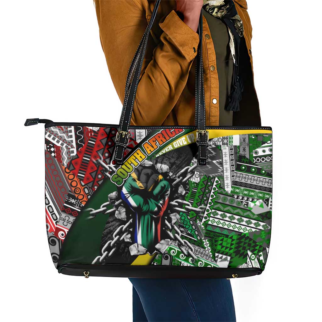 South Africa Fist of Freedom Leather Tote Bag Never Give Up