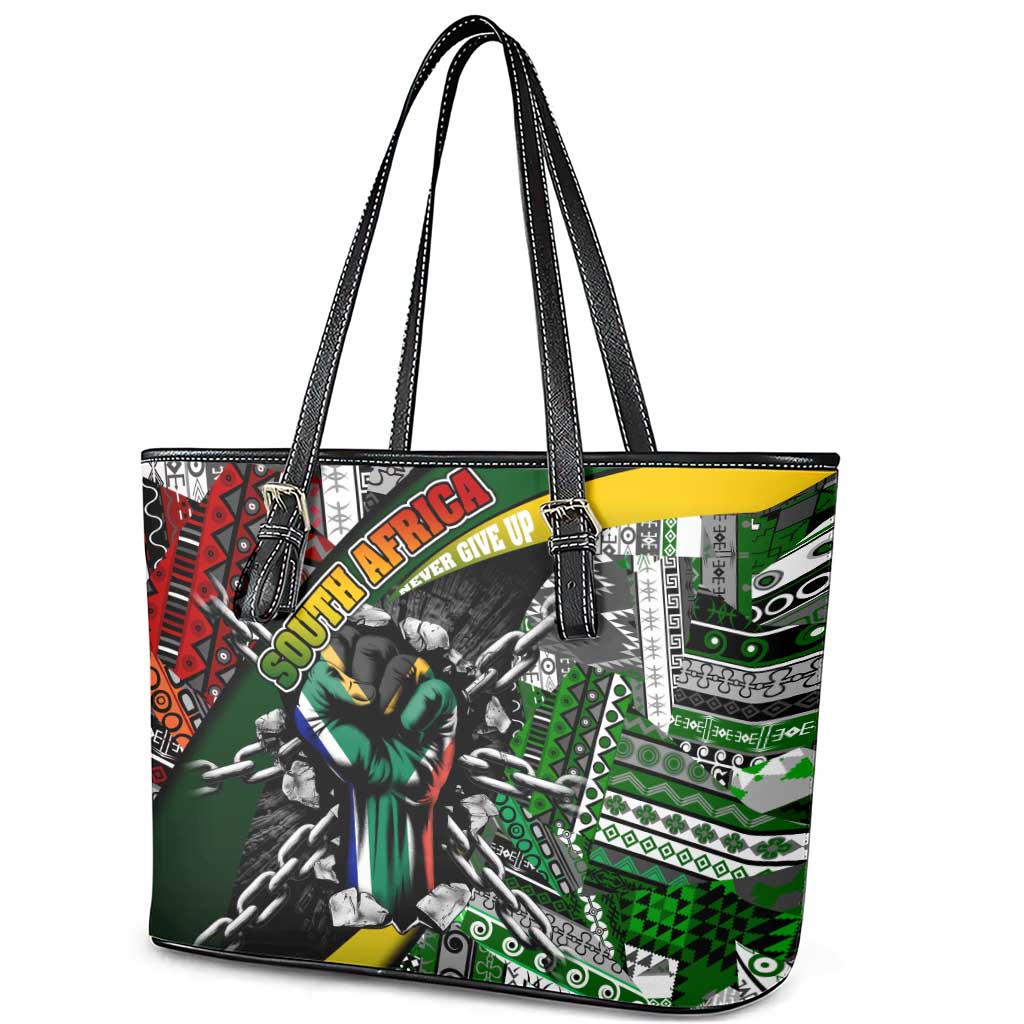 South Africa Fist of Freedom Leather Tote Bag Never Give Up