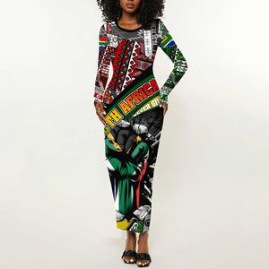 South Africa Fist of Freedom Long Sleeve Bodycon Dress Never Give Up DT02