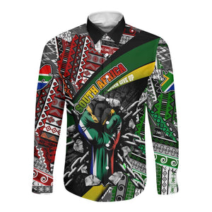 South Africa Fist of Freedom Long Sleeve Button Shirt Never Give Up