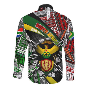 South Africa Fist of Freedom Long Sleeve Button Shirt Never Give Up