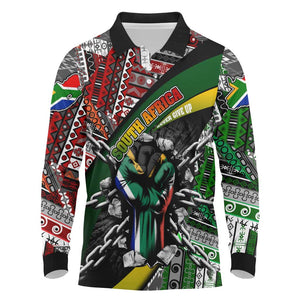 South Africa Fist of Freedom Long Sleeve Polo Shirt Never Give Up