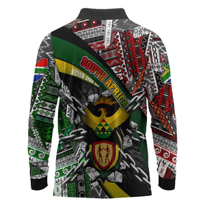 South Africa Fist of Freedom Long Sleeve Polo Shirt Never Give Up