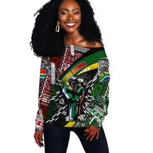 South Africa Fist of Freedom Off Shoulder Sweater Never Give Up