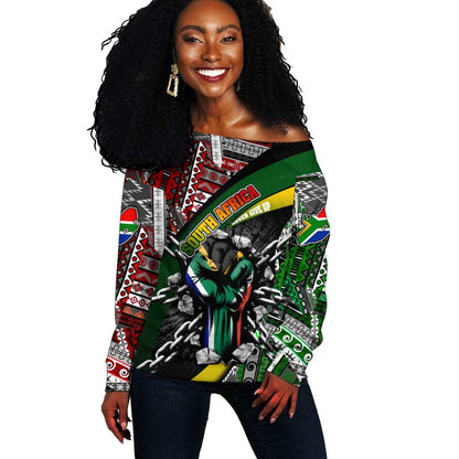 South Africa Fist of Freedom Off Shoulder Sweater Never Give Up