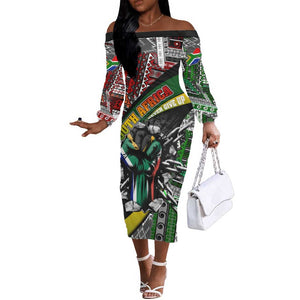 South Africa Fist of Freedom Off The Shoulder Long Sleeve Dress Never Give Up