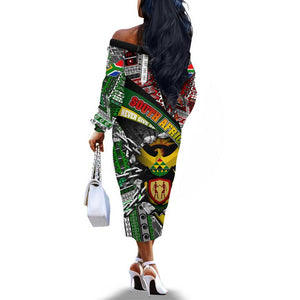 South Africa Fist of Freedom Off The Shoulder Long Sleeve Dress Never Give Up