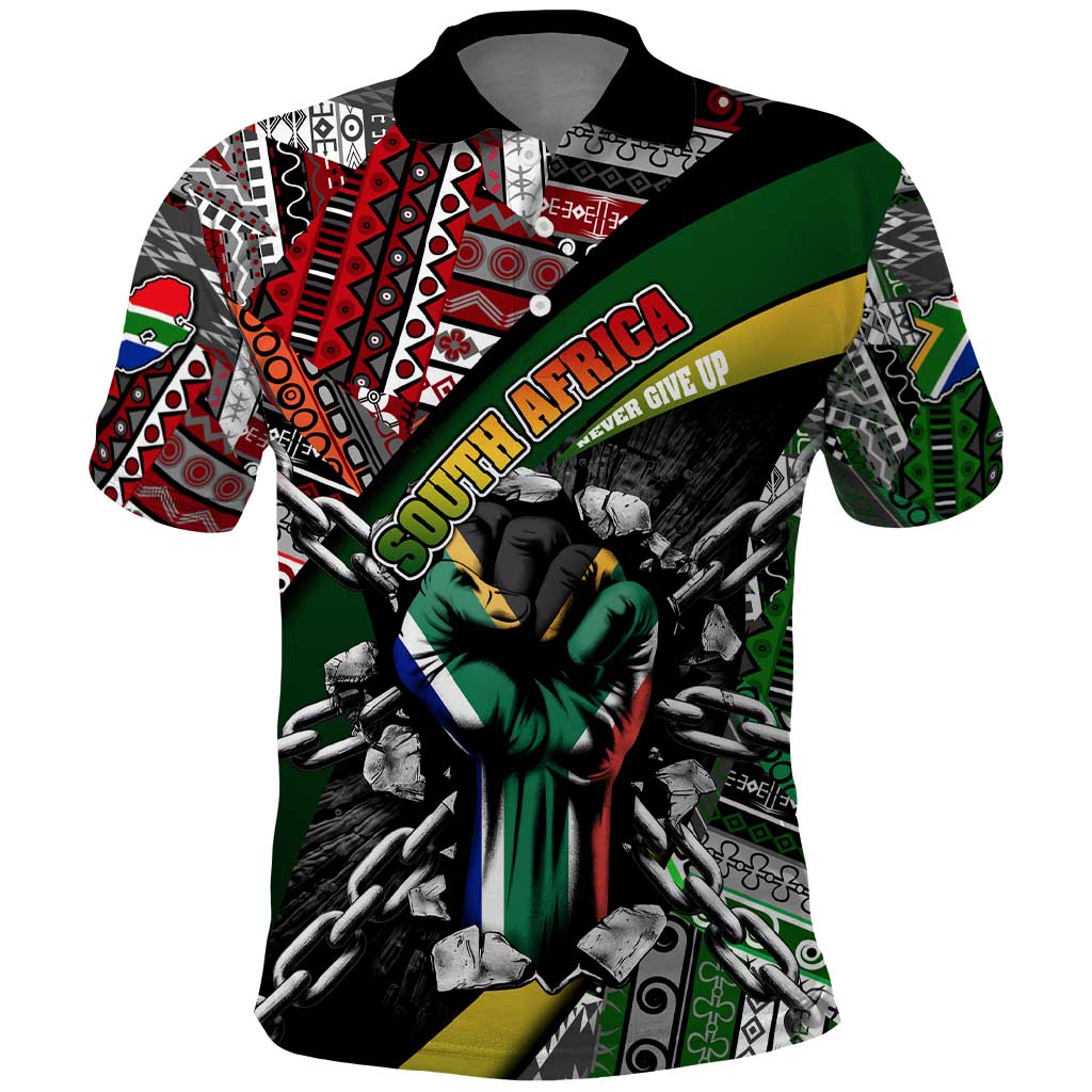 South Africa Fist of Freedom Polo Shirt Never Give Up