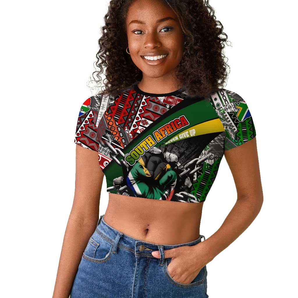 South Africa Fist of Freedom Raglan Cropped T shirt Never Give Up