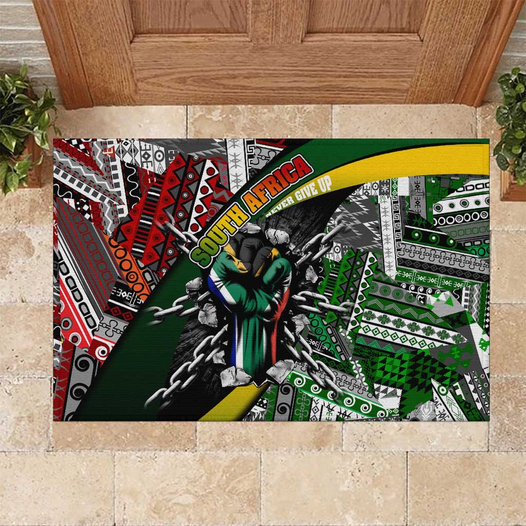 South Africa Fist of Freedom Rubber Doormat Never Give Up