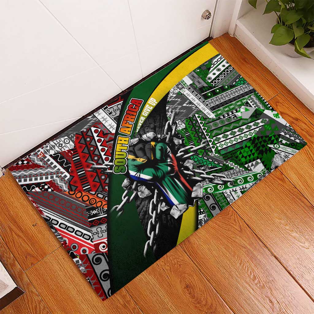 South Africa Fist of Freedom Rubber Doormat Never Give Up