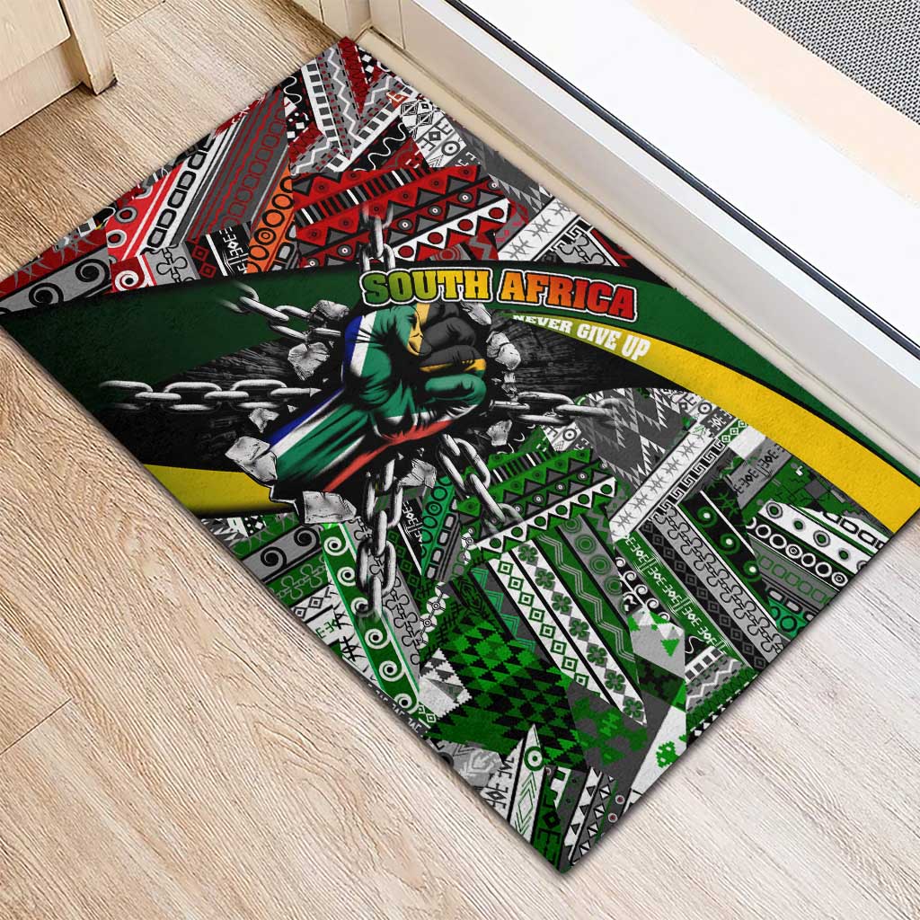 South Africa Fist of Freedom Rubber Doormat Never Give Up