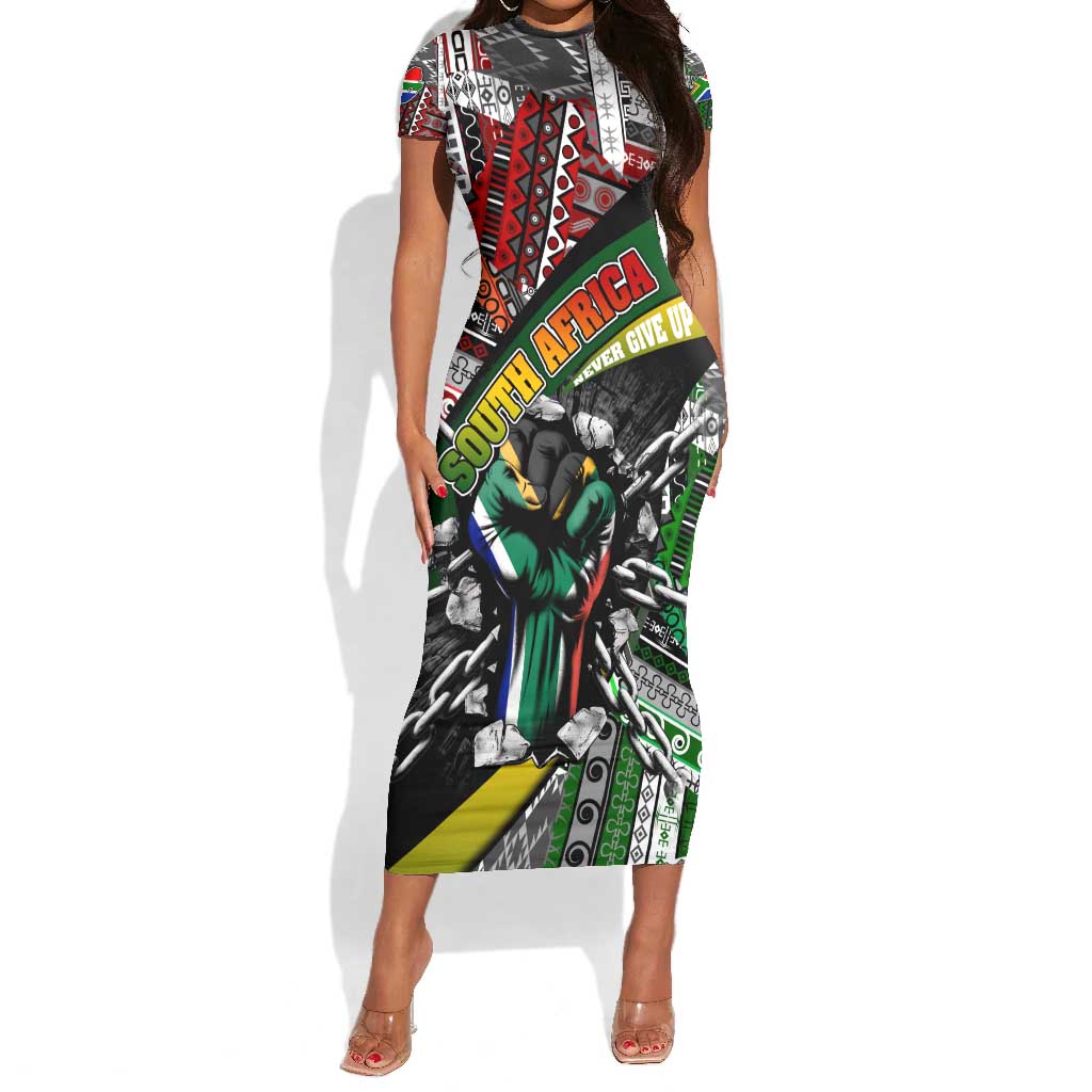 South Africa Fist of Freedom Short Sleeve Bodycon Dress Never Give Up DT02
