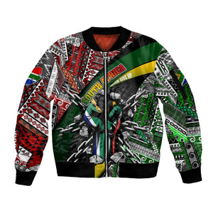 South Africa Fist of Freedom Sleeve Zip Bomber Jacket Never Give Up