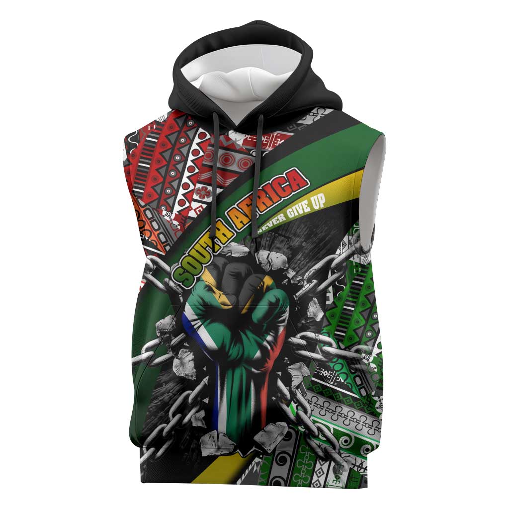 South Africa Fist of Freedom Sleeveless Hoodie Never Give Up - African Pride