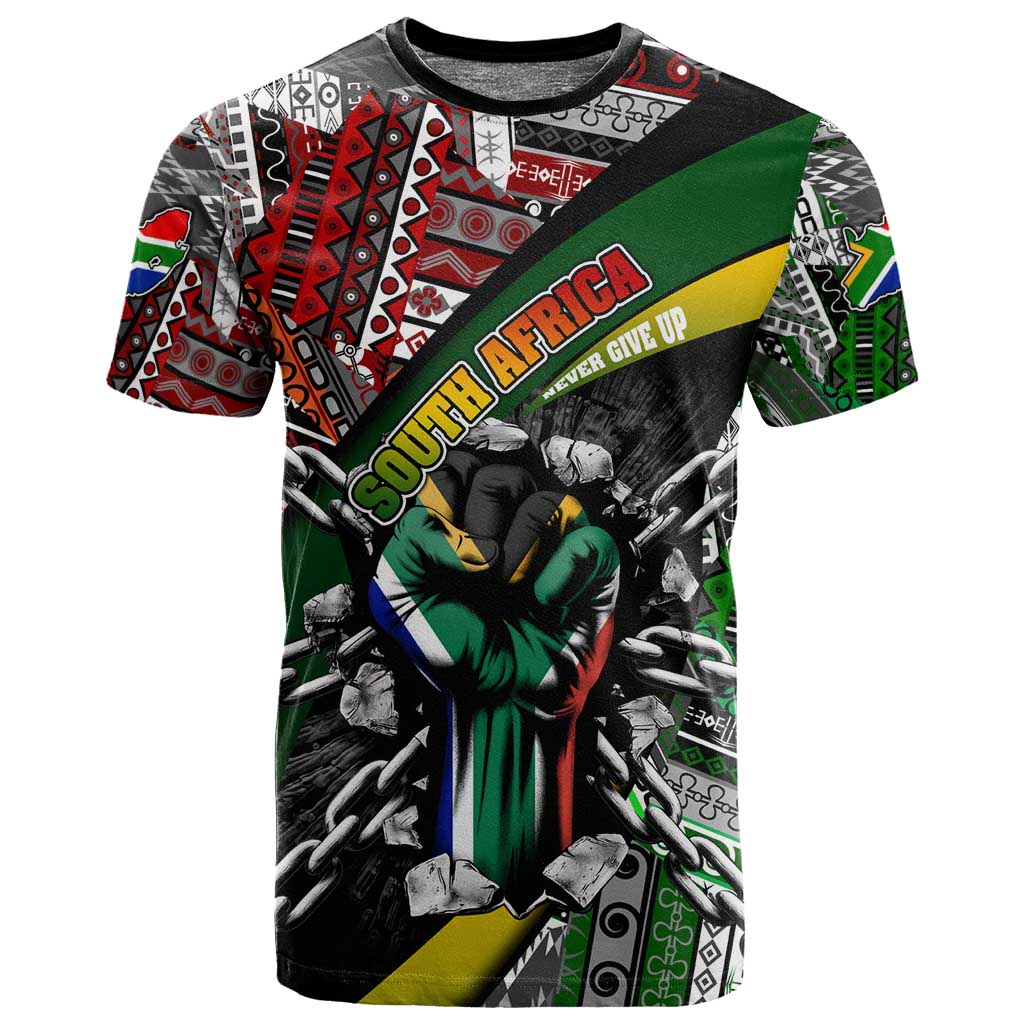 South Africa Fist of Freedom T shirt Never Give Up