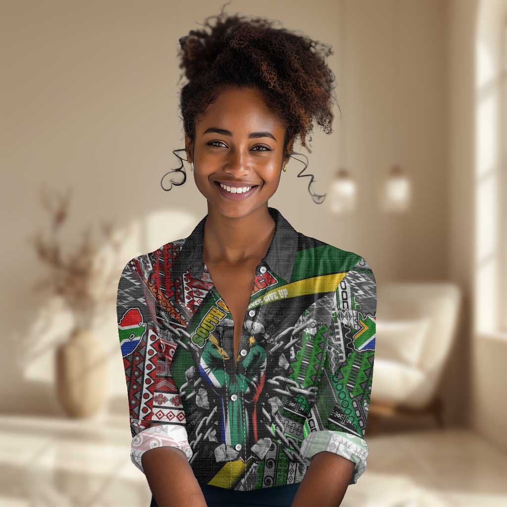 South Africa Fist of Freedom Women Casual Shirt Never Give Up