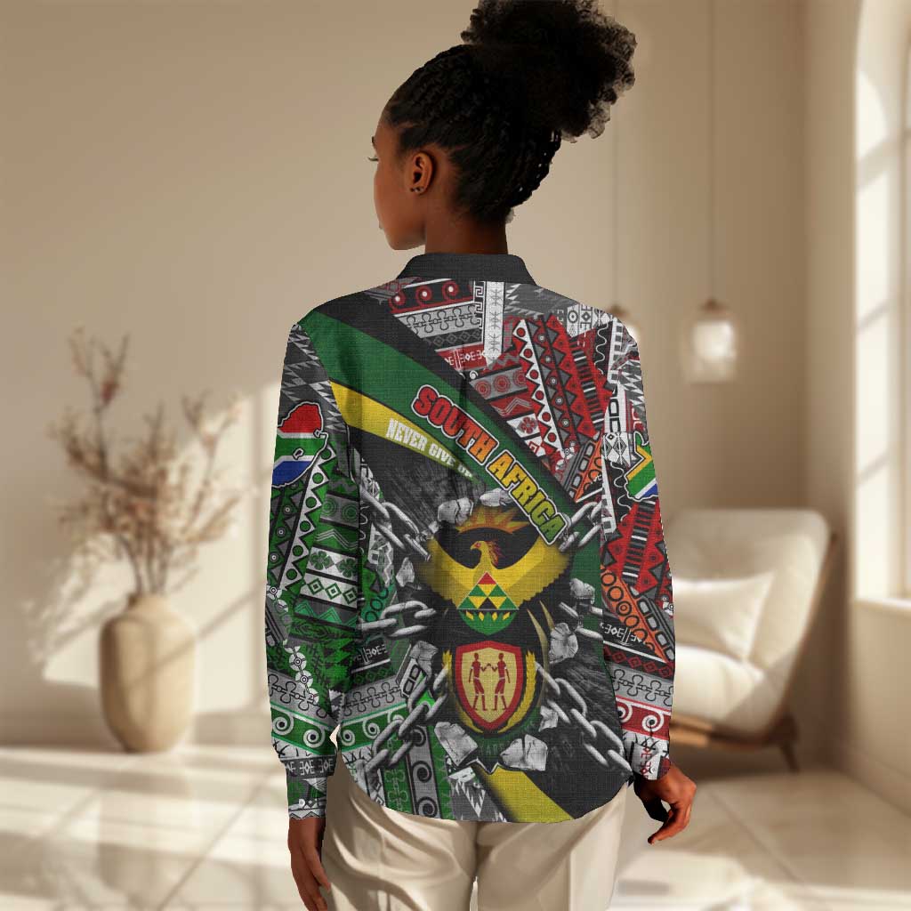 South Africa Fist of Freedom Women Casual Shirt Never Give Up