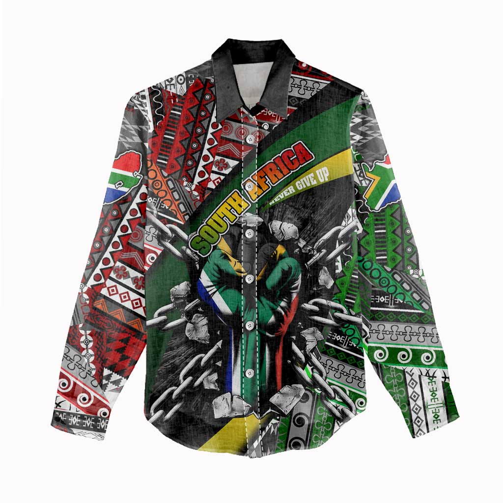 South Africa Fist of Freedom Women Casual Shirt Never Give Up