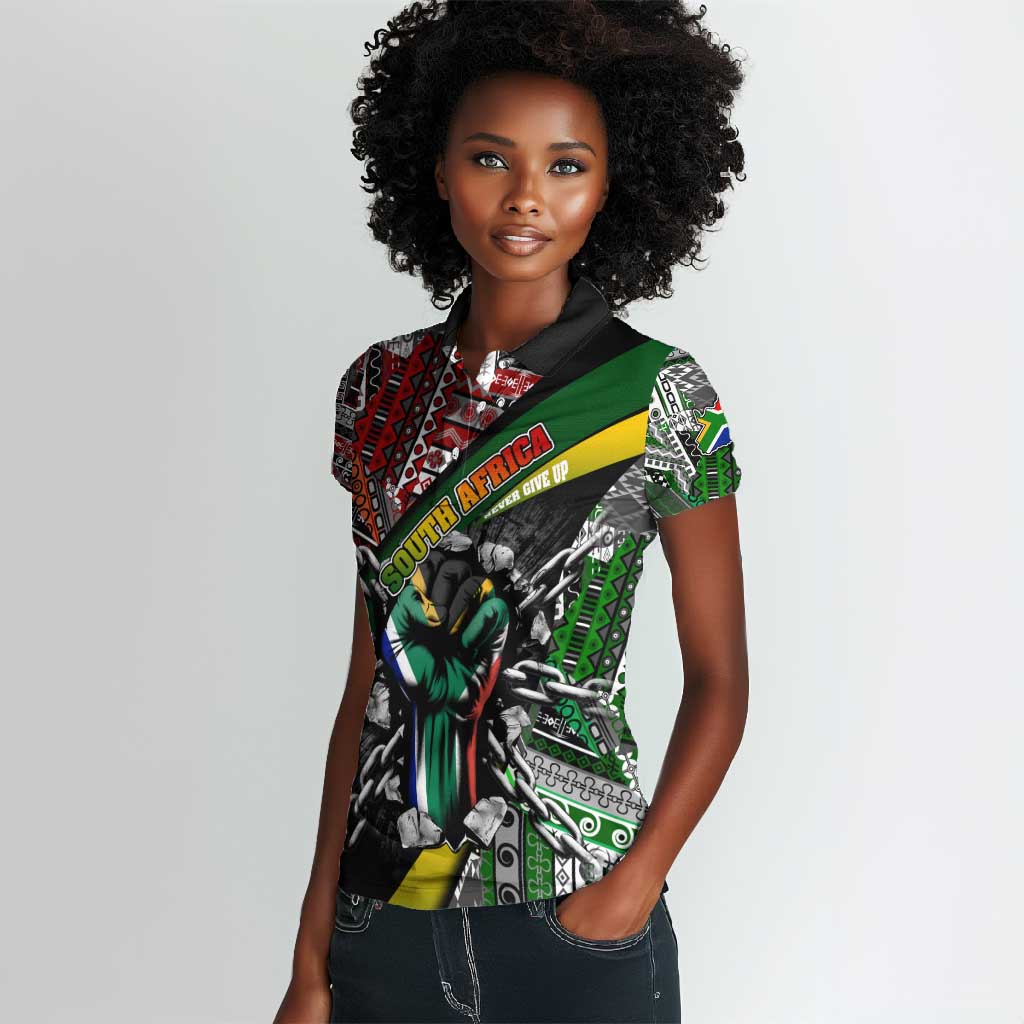 South Africa Fist of Freedom Women Polo Shirt Never Give Up