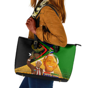 South Africa Heritage Nelson Mandela Leather Tote Bag Happy Freedom Day Victory Art