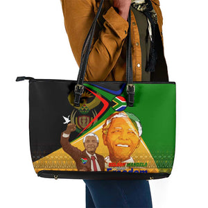South Africa Heritage Nelson Mandela Leather Tote Bag Happy Freedom Day Victory Art