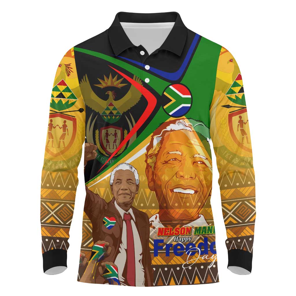 South Africa Heritage Nelson Mandela Long Sleeve Polo Shirt Happy Freedom Day Victory Art