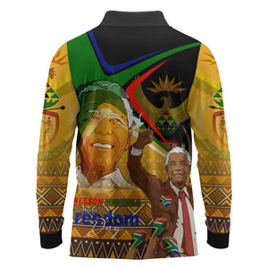 South Africa Heritage Nelson Mandela Long Sleeve Polo Shirt Happy Freedom Day Victory Art