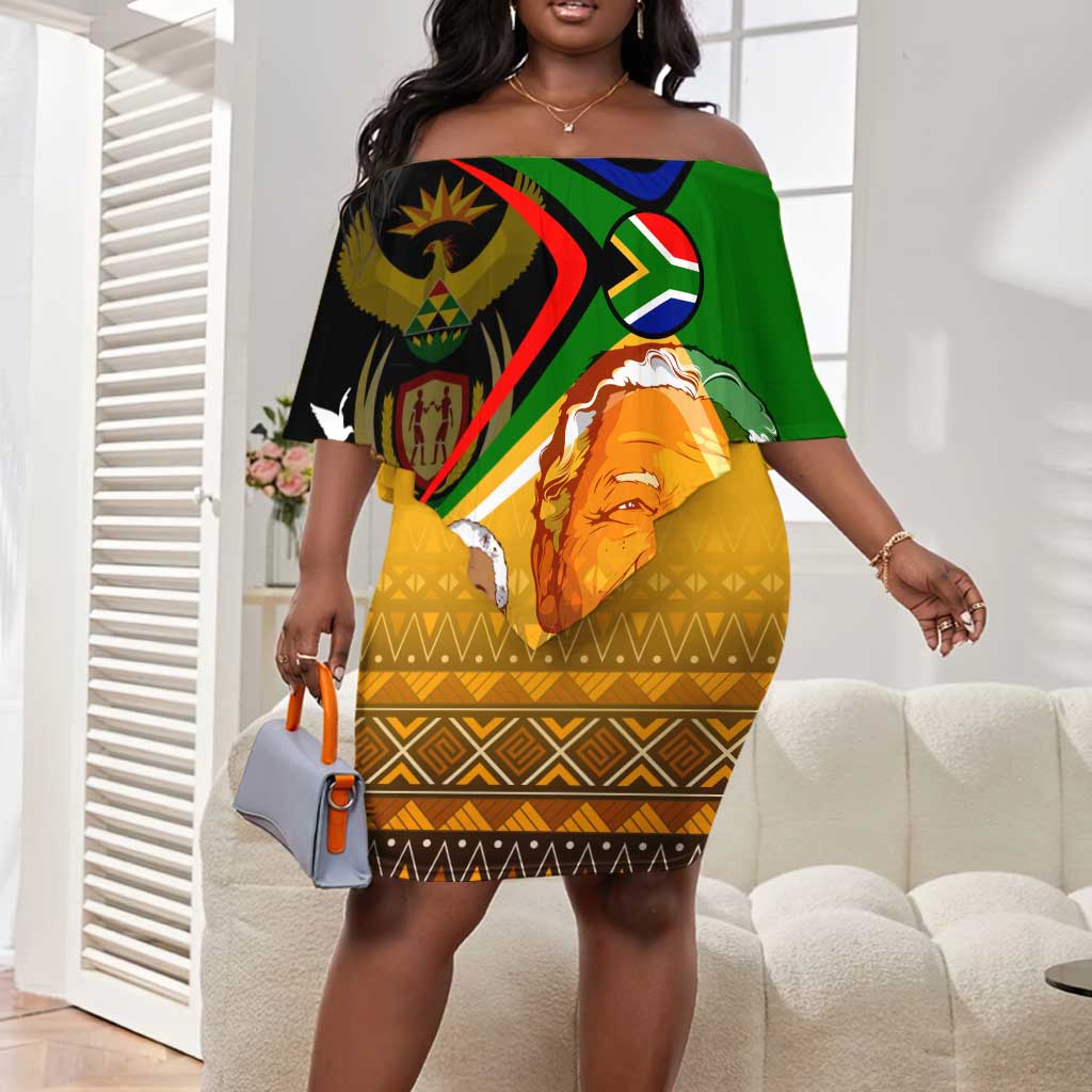 South Africa Heritage Nelson Mandela Off Shoulder Short Dress Happy Freedom Day Victory Art