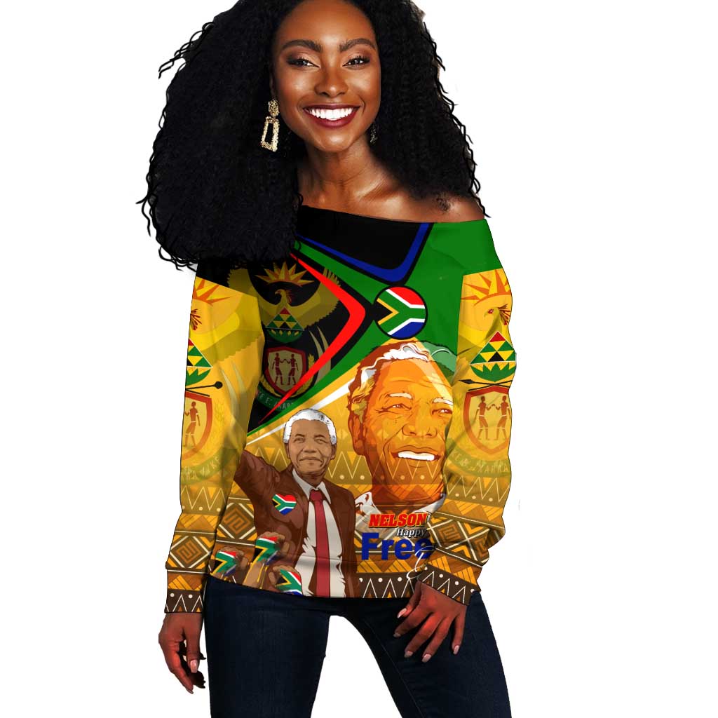 South Africa Heritage Nelson Mandela Off Shoulder Sweater Happy Freedom Day Victory Art