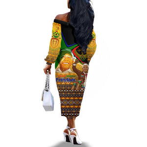 South Africa Heritage Nelson Mandela Off The Shoulder Long Sleeve Dress Happy Freedom Day Victory Art