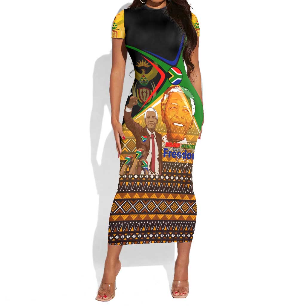 South Africa Heritage Nelson Mandela Short Sleeve Bodycon Dress Happy Freedom Day Victory Art DT02