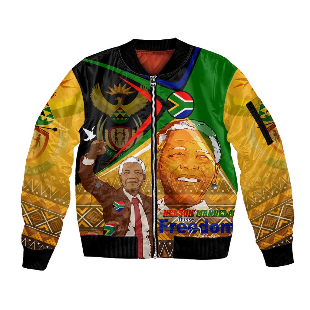 South Africa Heritage Nelson Mandela Sleeve Zip Bomber Jacket Happy Freedom Day Victory Art