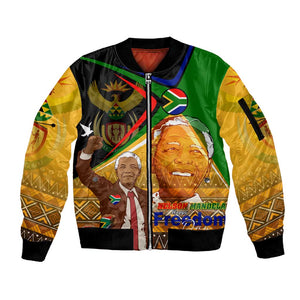 South Africa Heritage Nelson Mandela Sleeve Zip Bomber Jacket Happy Freedom Day Victory Art
