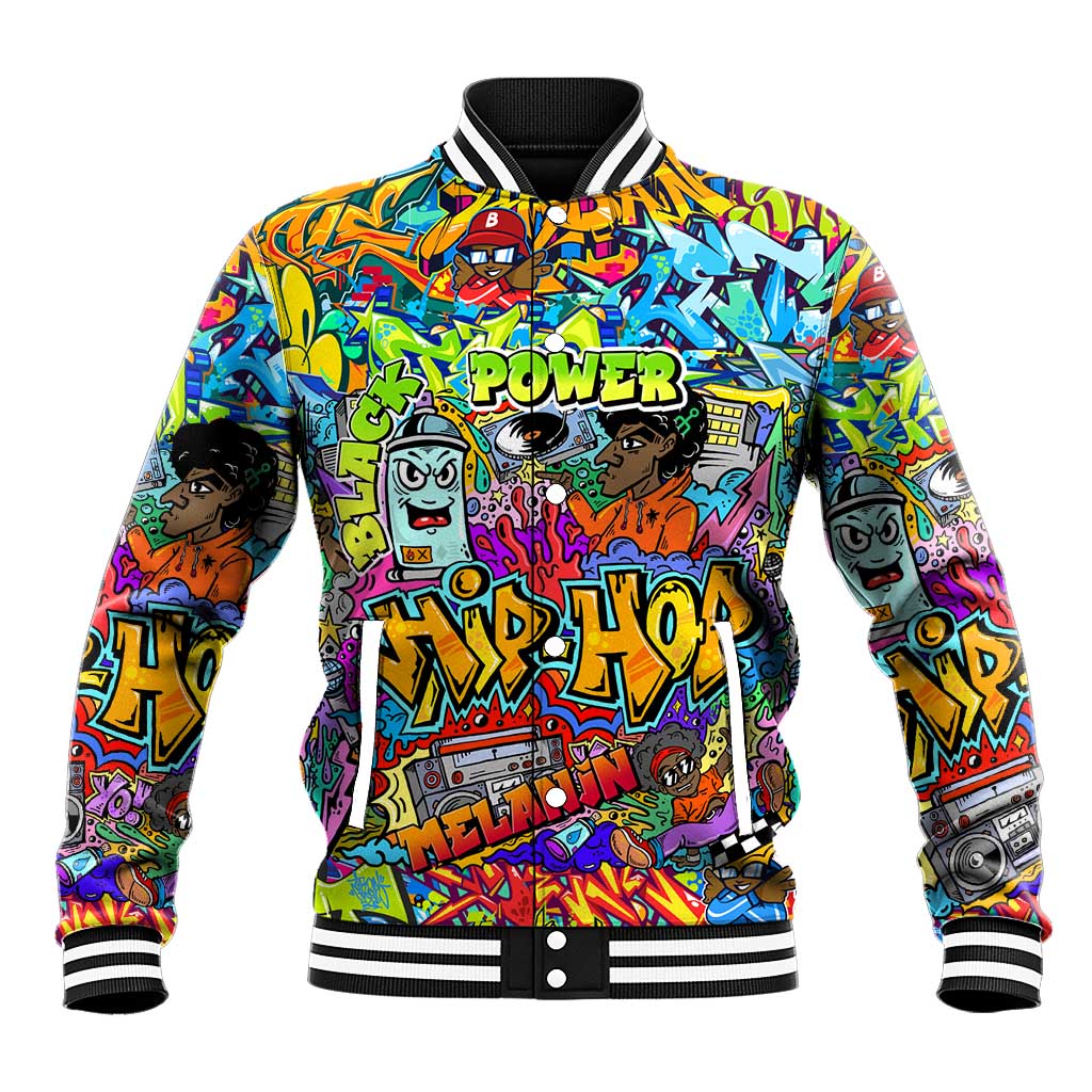 Hip Hop Graffiti Art Baseball Jacket Black Power DT02