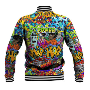 Hip Hop Graffiti Art Baseball Jacket Black Power DT02