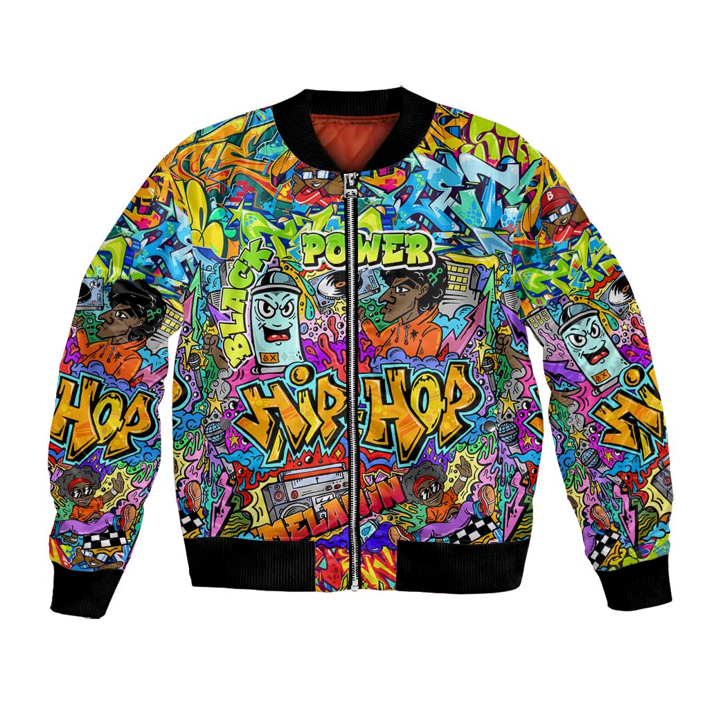 Hip Hop Graffiti Art Bomber Jacket Black Power