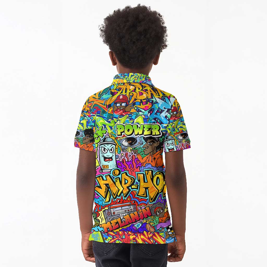Hip Hop Graffiti Art Kid Polo Shirt Black Power