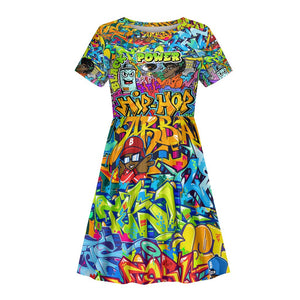 Hip Hop Graffiti Art Kid Short Sleeve Dress Black Power